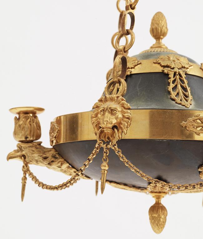AMPEL, patinerad och förgylld, empirestil, 1800-talets slut. Tot h 68.