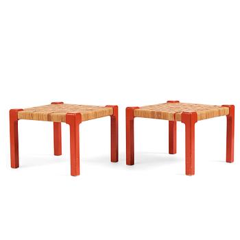 319. Josef Frank, a pair of lacquered coral red stools, 'model 2235', Svenskt Tenn, Stockholm 1950-60s.