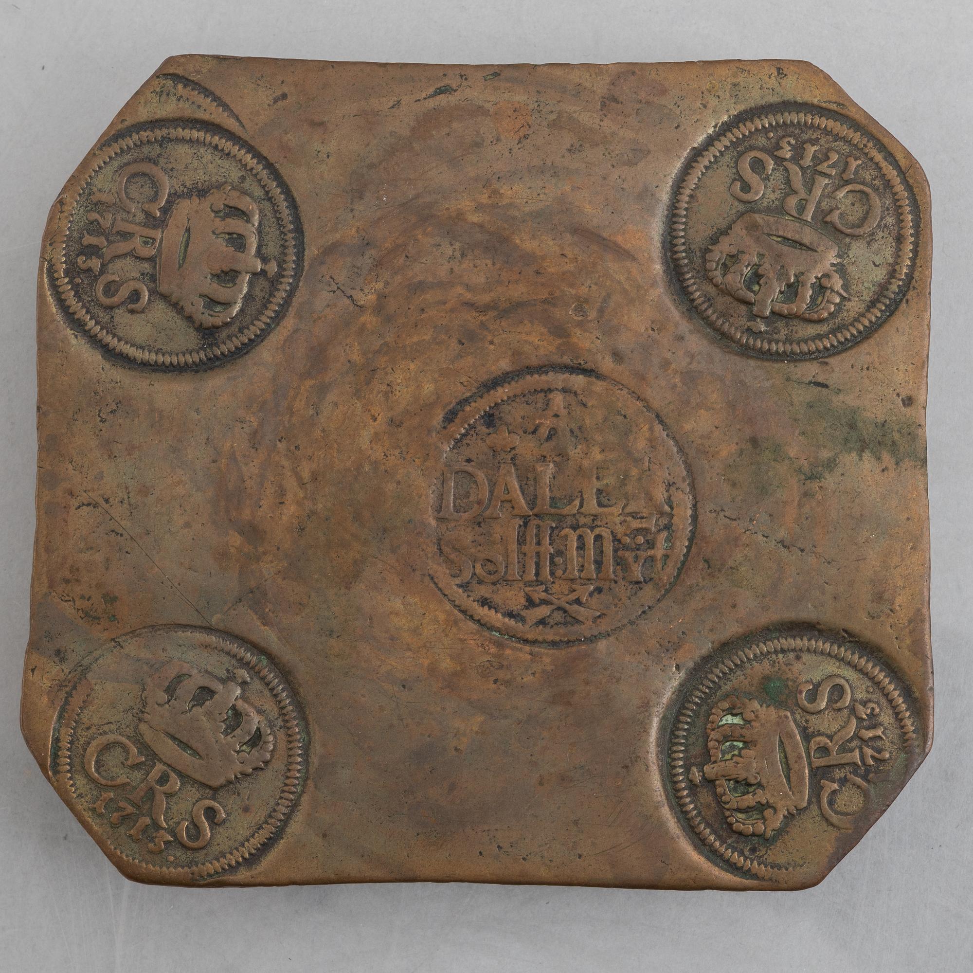 Coaster of a plate coin 1/2 daler SM, Charles XII 1713.
