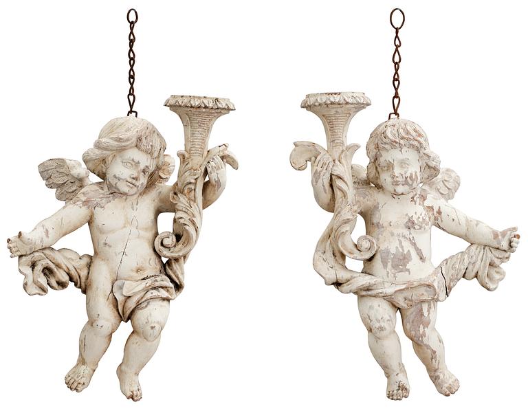 A pair of 18/19th cent wooden angels.