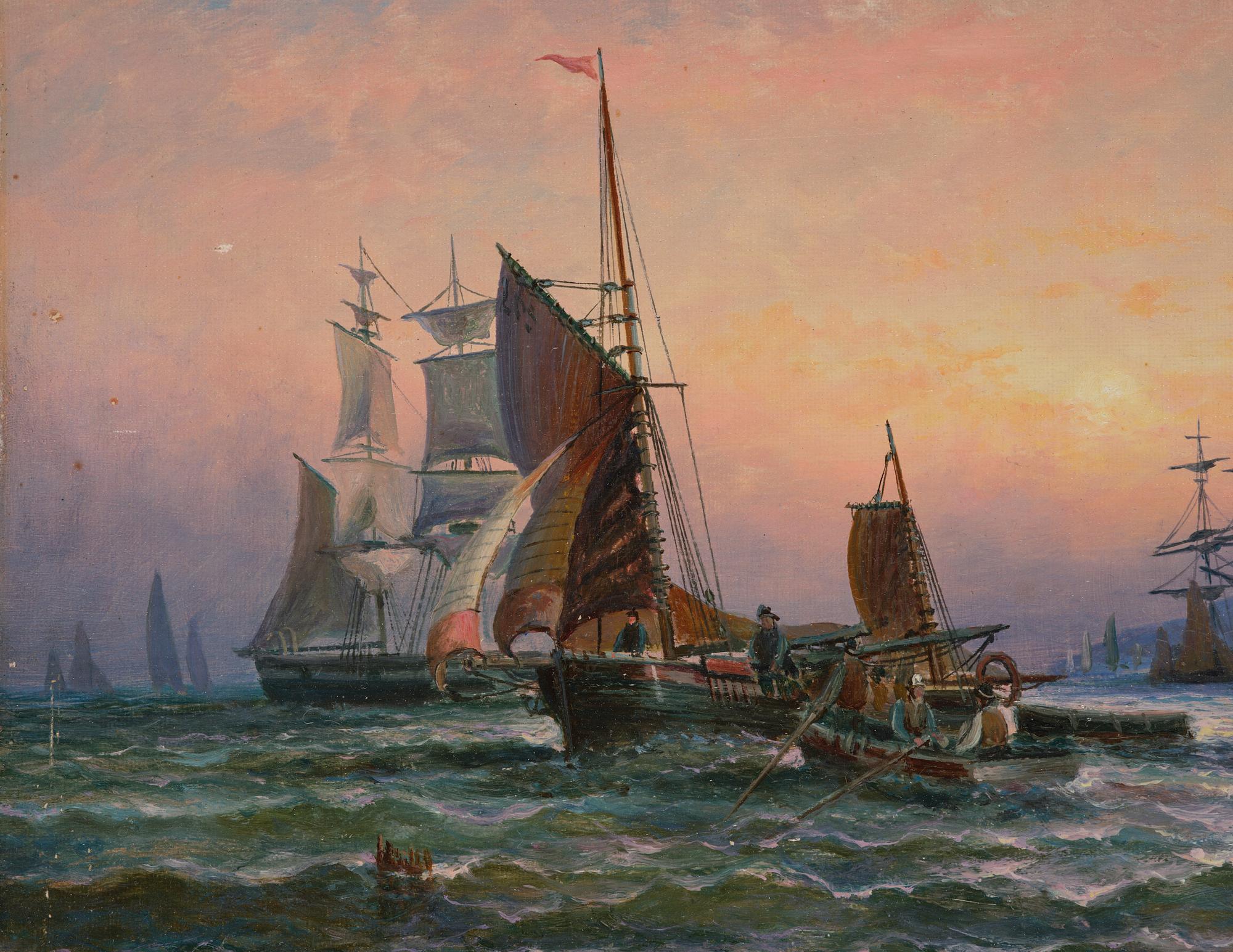 Ships at sunset.