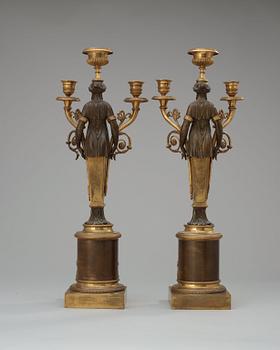 A pair of Swedish Empire early 19th century three-light candelabra.