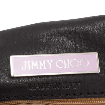 A black leather crossbody bag by Jimmy Choo.