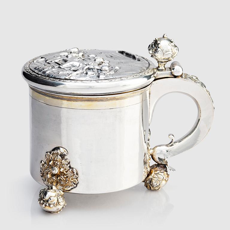 A Swedish Baroque parcel-gilt silver tankard, mark of Friedrich Richter, Stockholm 1698.