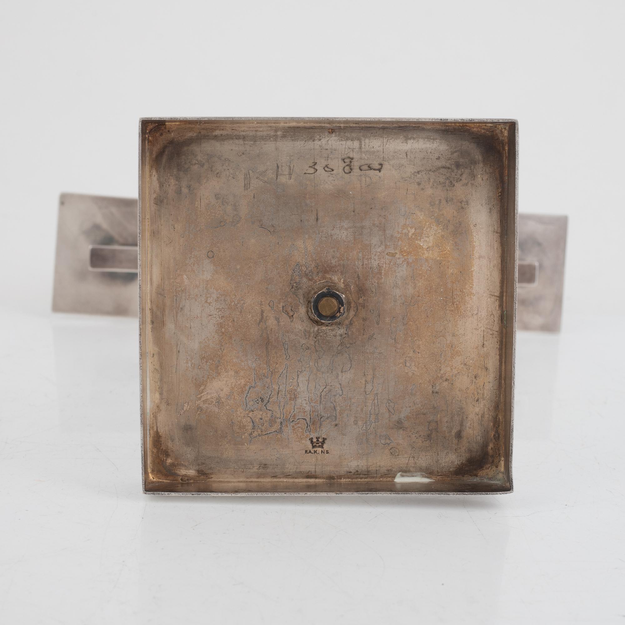 Rolf Engströmer, attributed to, a pair of silver-plated candelabra, Fabriksaktiebolaget Kronsilver, Sweden 1930s.