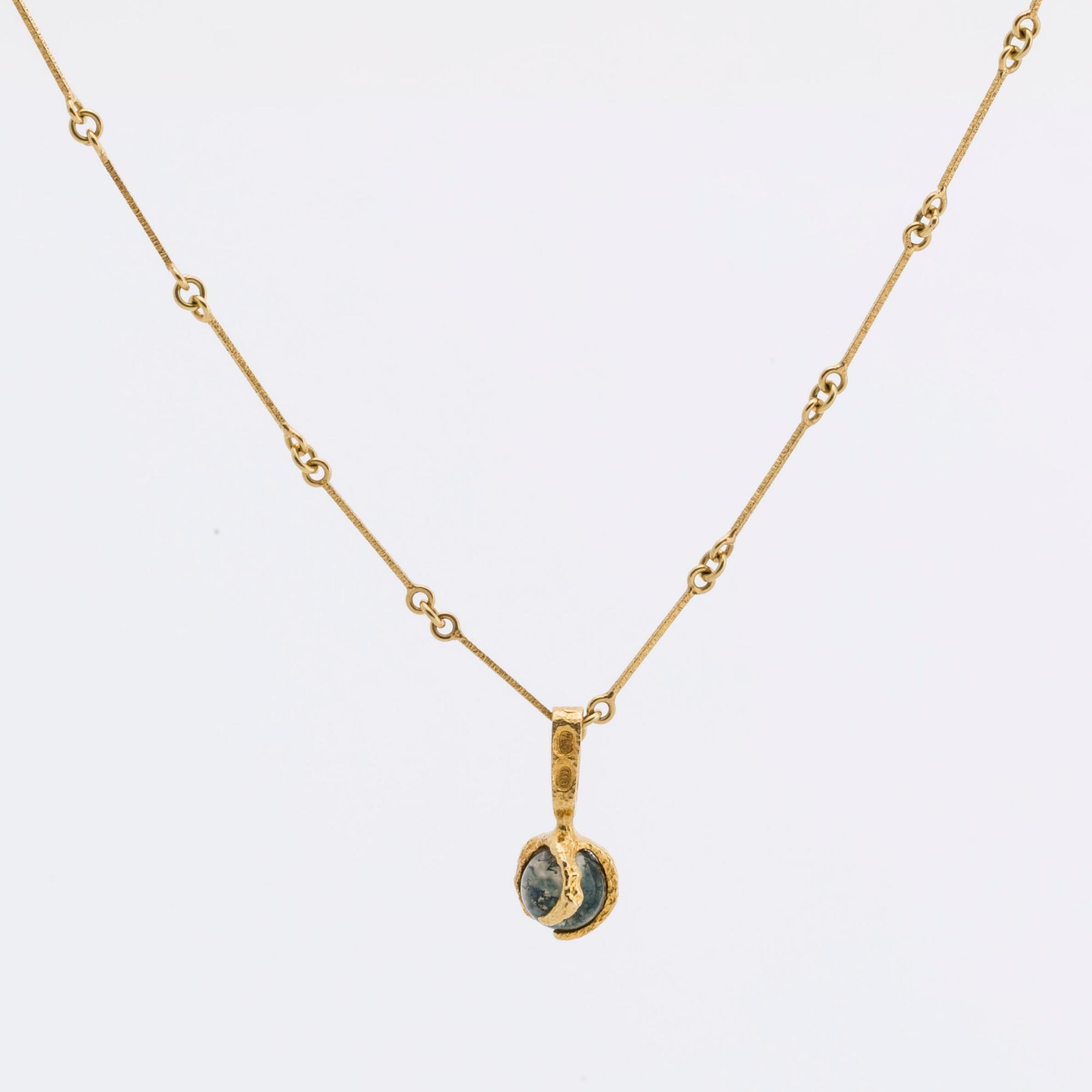 LAPPONIA Björn Weckström COLLIER 18K guld mossagat ca 6 mm, Finland 1982 och 1989.