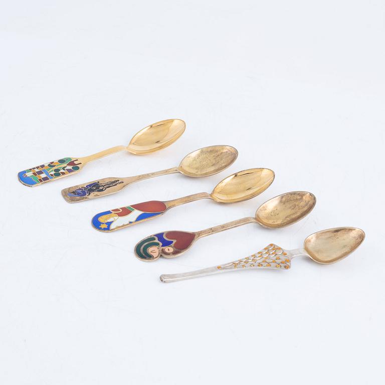 Anton Michelsen, Christmas cutlery, 13 pieces, gilded sterling silver and enamel, Denmark.