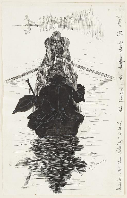 Carl Larsson, two drawings, signed C.L, Indian ink and hightening white mounted on cardboard.