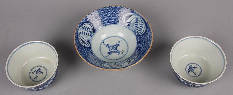 SKÅLAR 3 st. porslin, Kina, 1800-tal.