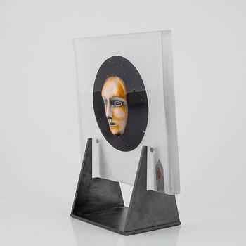 Bertil Vallien, a glass sculpture/plaque with stand, Kosta Boda, Sweden, limited ed. 100.