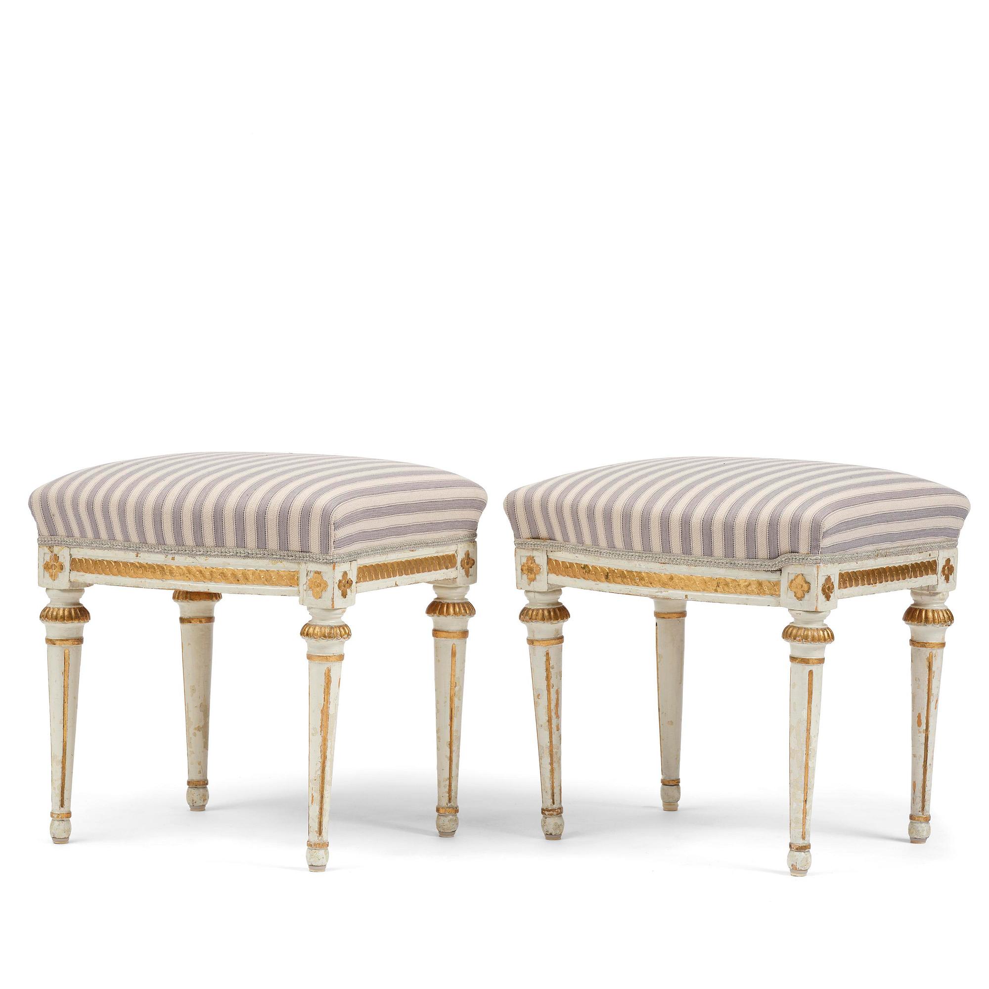 A pair of Gustavian stools attributed to E. Öhrmark (master in Stockholm 1777-1813).