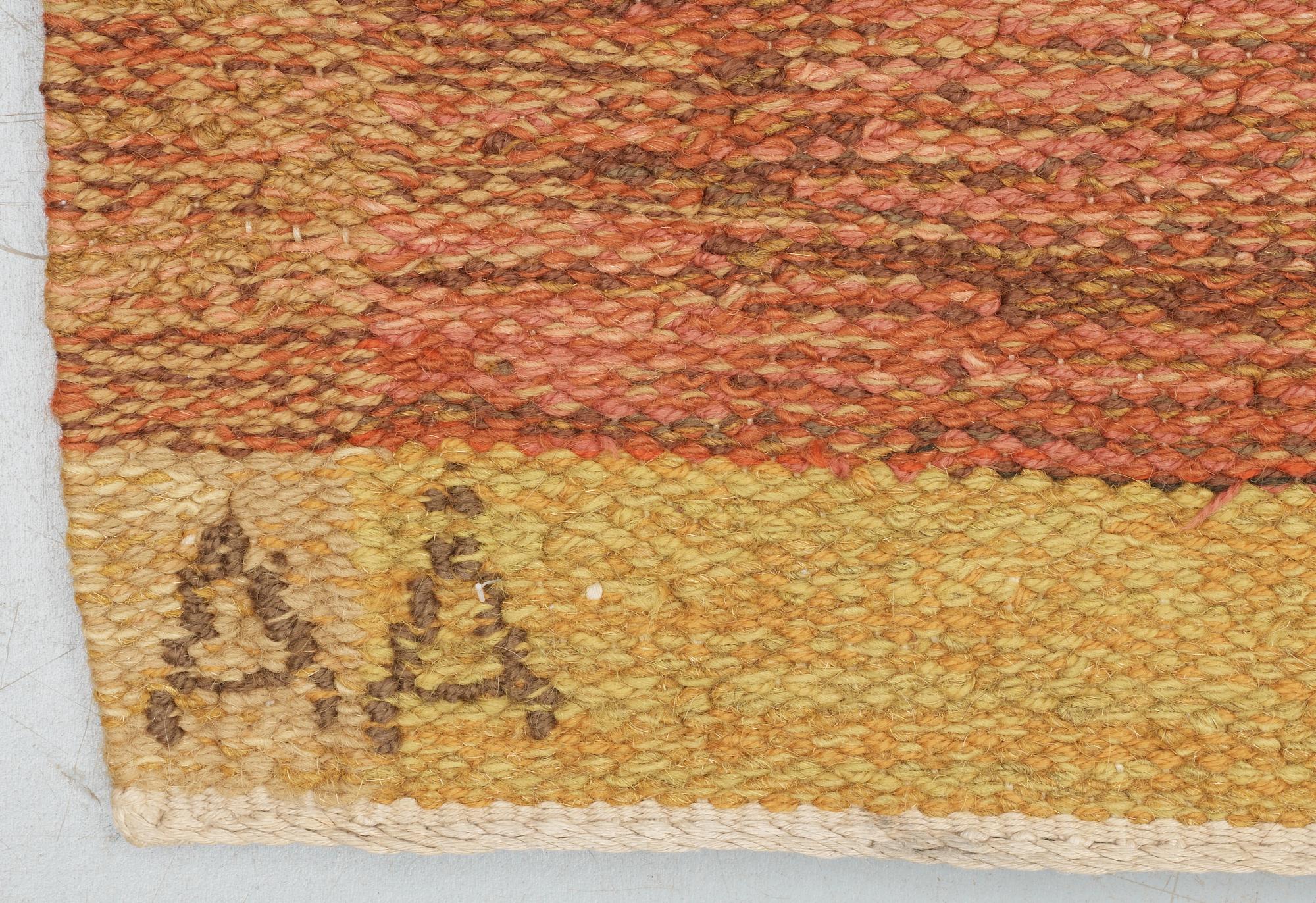 CARPET. Rölakan (flat weave). Signed AÅ R. Sweden, from the 1950's.