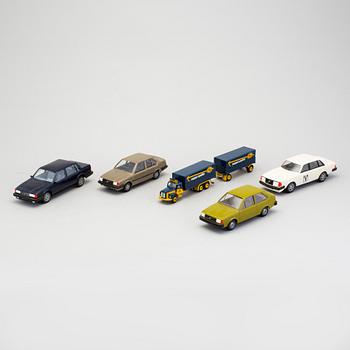A lot of six toy cars by Tekno and Ståhlberg, Denmark and Finland second half of the 20th century.