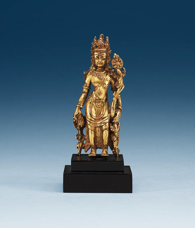 BODHISATTVA, förgylld brons. Nepal, 1700-tal.