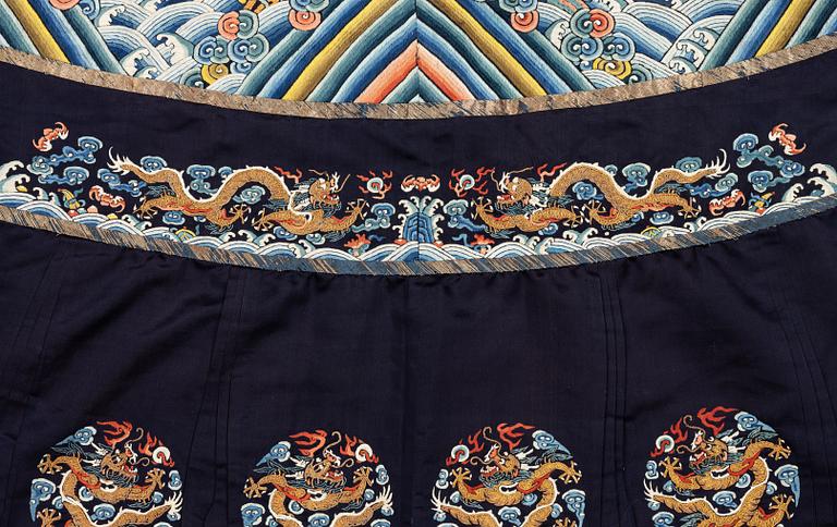 A midnight blue silk 'Chao Pao'/ceremonial robe, Qing dynasty, 1850's.