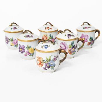 Royal Copenhagen, six cream cups, "Sachsisk Blomst", Denmark, 1889 - 1922.