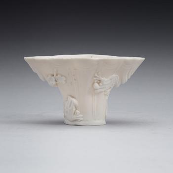 A blanc de chine libation cup, Qing dynasty, 18th Century.