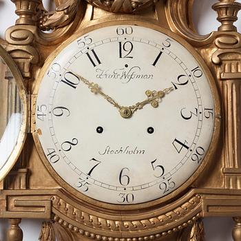 A Gustavian wall clock by Hans Wessman (active in Stockholm 1787-1805).