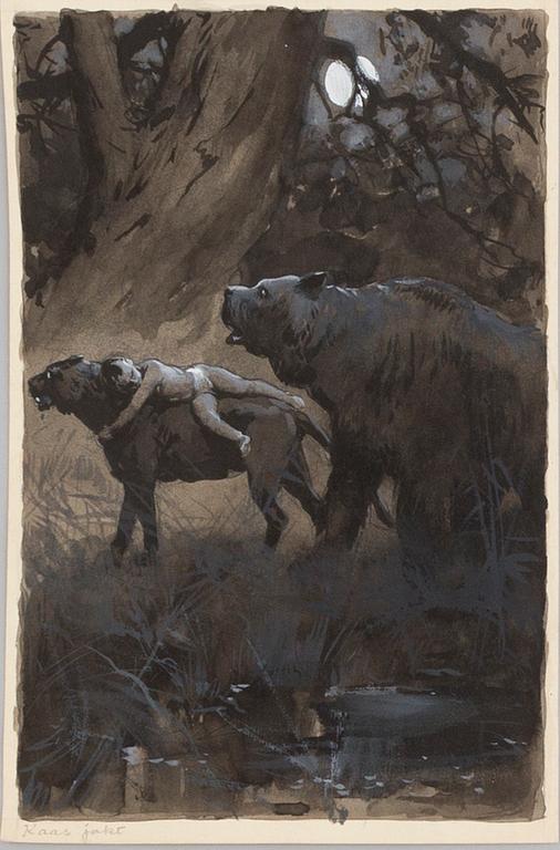 DAVID LJUNGDAHL, eight original ink illustrations from the 1915 edition of 'The Jungle Book' in Swedish.