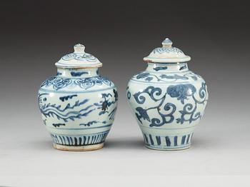 Two blue and white jars with covers, Ming dynasty, Wanli (1573-1620).