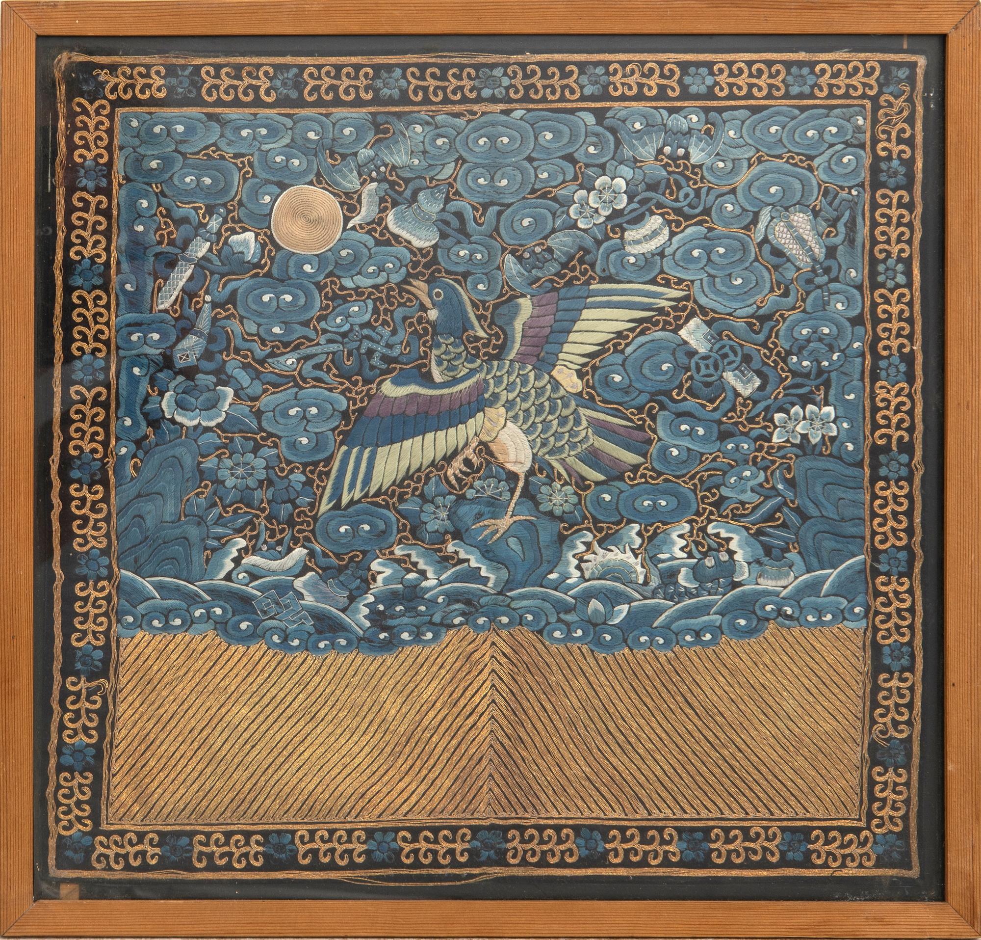 Official's insignia, buzi, embroidery on silk, China, Qing dynasty, 19th century.