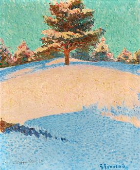 Gustaf Fjaestad, Winter landscape with sunlit pine.