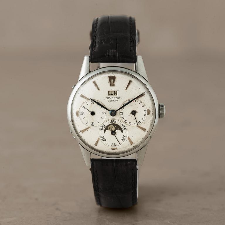 UNIVERSAL, Geneve, "triple calendar with moon phase", wristwatch, 33 mm,