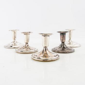 Ljusstakar 5 st silver Ceson Göteborg 1957 samt svenska importstämplar 1900-talets mitt.
