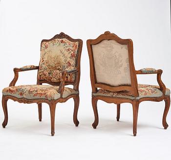 A set of six Louis XV armchairs, mid 18th century.