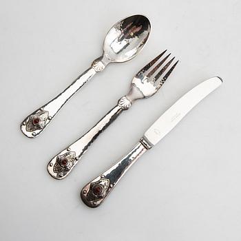 Georg Jensen, anniversary cutlery 6 dlr sterling silver and carnelian 1979 Denmark.