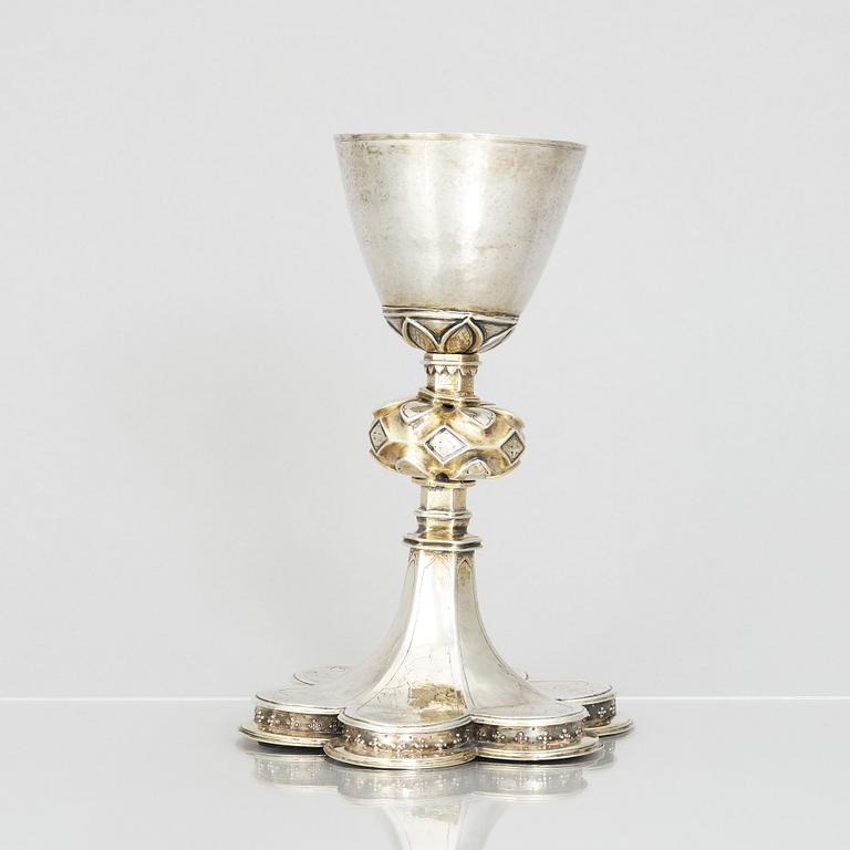 An 18th century parcel-gilt silver cup, unclear marks.