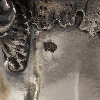 A SILVER COFFEEPOT, SUGARBOWL AND SIMILAR JUG, Hungary-Austria, ca 1900. Weight ca 1327 g.