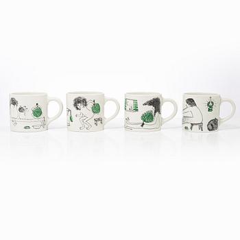 Gunvor Olin-Grönqvist, mugs, 4 pcs and a jug, Arabia, Finland, second half of the 20th century.