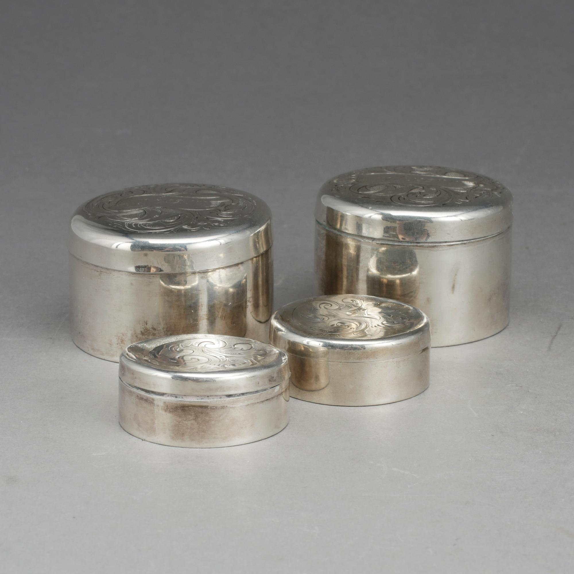 SILVERDOSOR, 4 st (2+2), bl.a Otto Wilhelm Kjellberg, Västerås, 1863. Total vikt ca 147 gram.