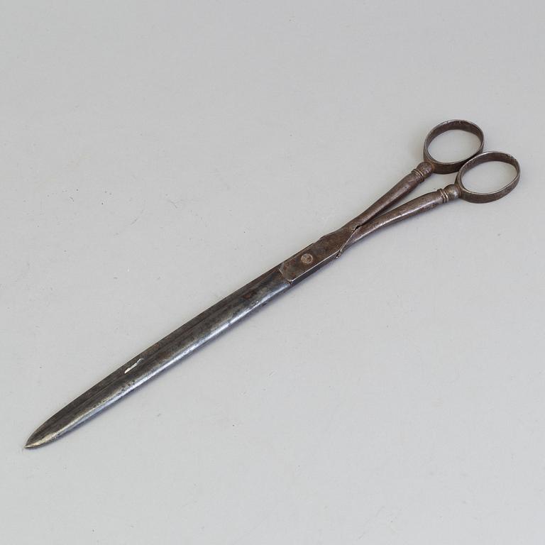 A PAIR OF SCISSORS, iron, 18th century.