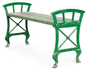 767. A Folke Bensow "Parkbänk N:r 2" green lacquered cast iron and wood park bench, Näfveqvarns Bruk.