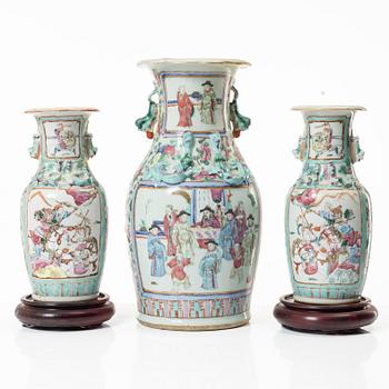 A group of three famille rose vases, Qing dynasty, late 19th century.