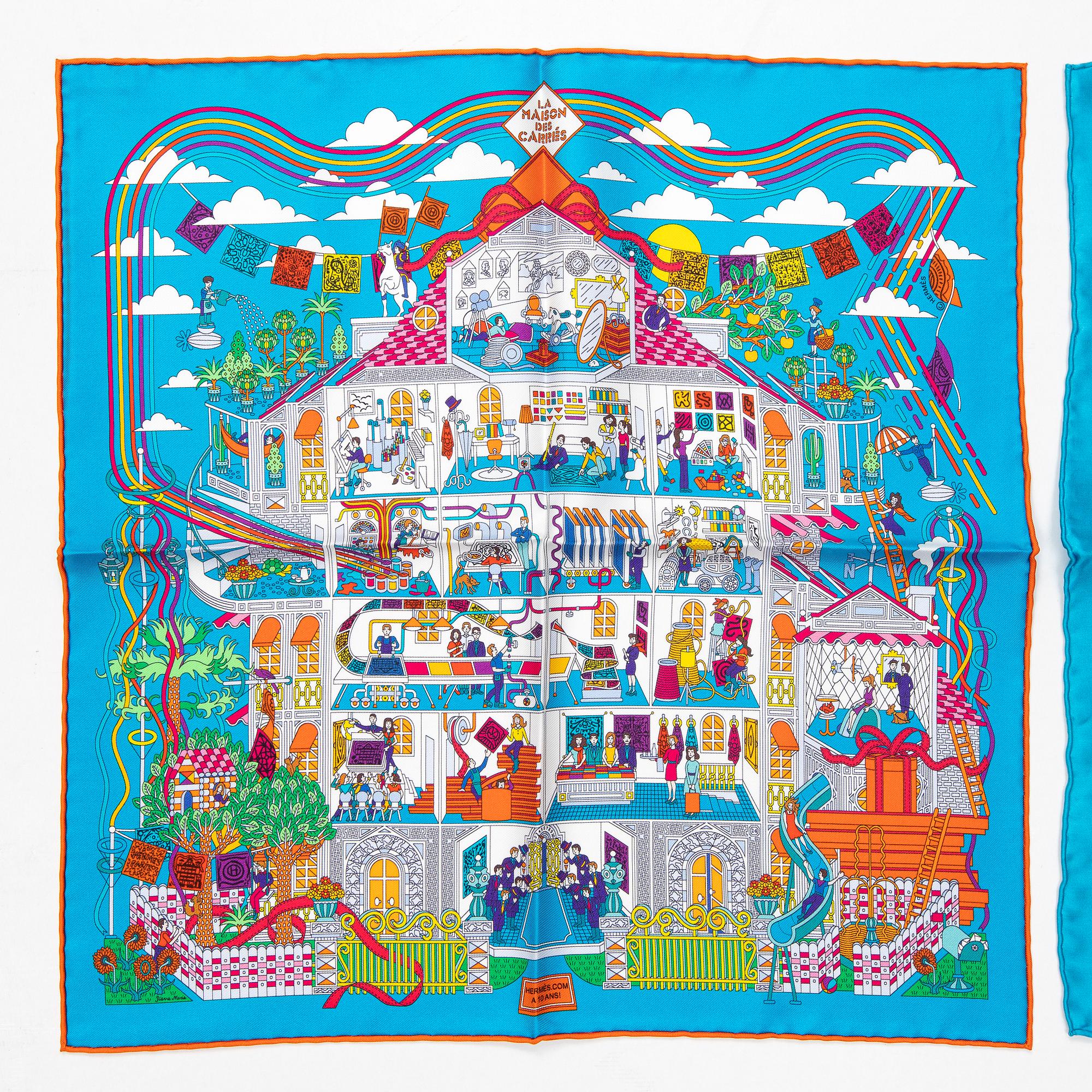 HERMÈS, two pochette/gavroche scarves.