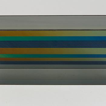 A glass sculpture by Weic H Olson, signed "Optochromi-AI-69".