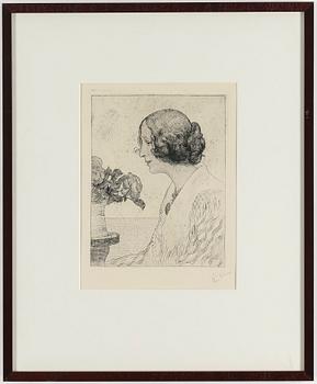 CARL LARSSON, etching, signed C.L. in pencil. Executed 1911. State 2. Rare. "Anna Stina (Fru Alkman, f. Rydell)".