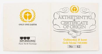 Kauko Räsänen, commemorative medal, 18K gold, Sporrong, 1972, numbered 062/300, total weight 447 g.