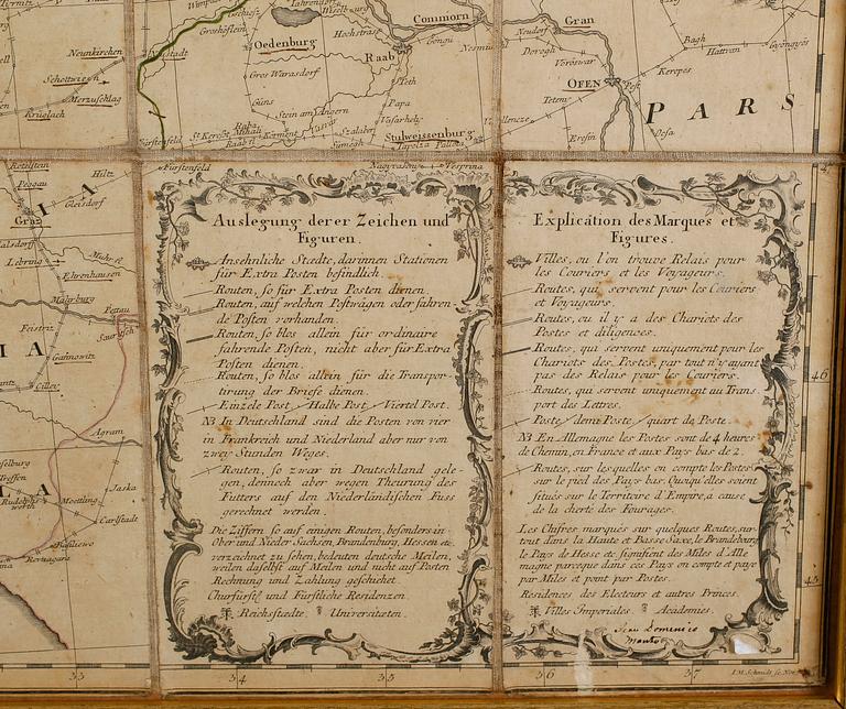 KARTA, kopparstick på duk, Postkarte durch ganze Deutschland, Nürnberg 1786.