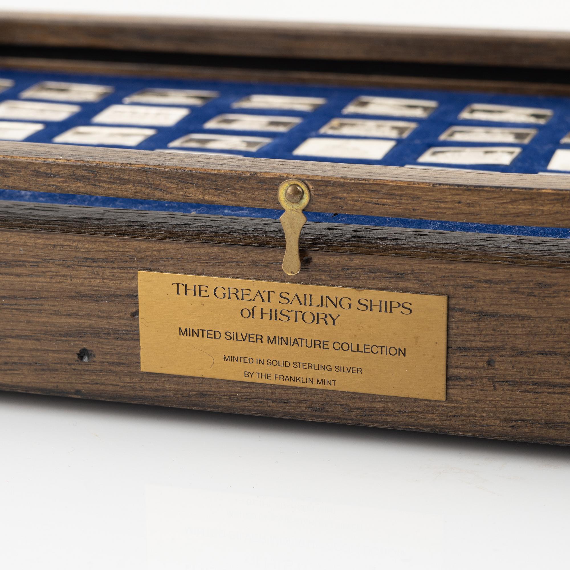 Miniatyrer, 50 st, sterling silver, "Historiens Stora Segelfartyg", Franklin Mint, 1970-tal.