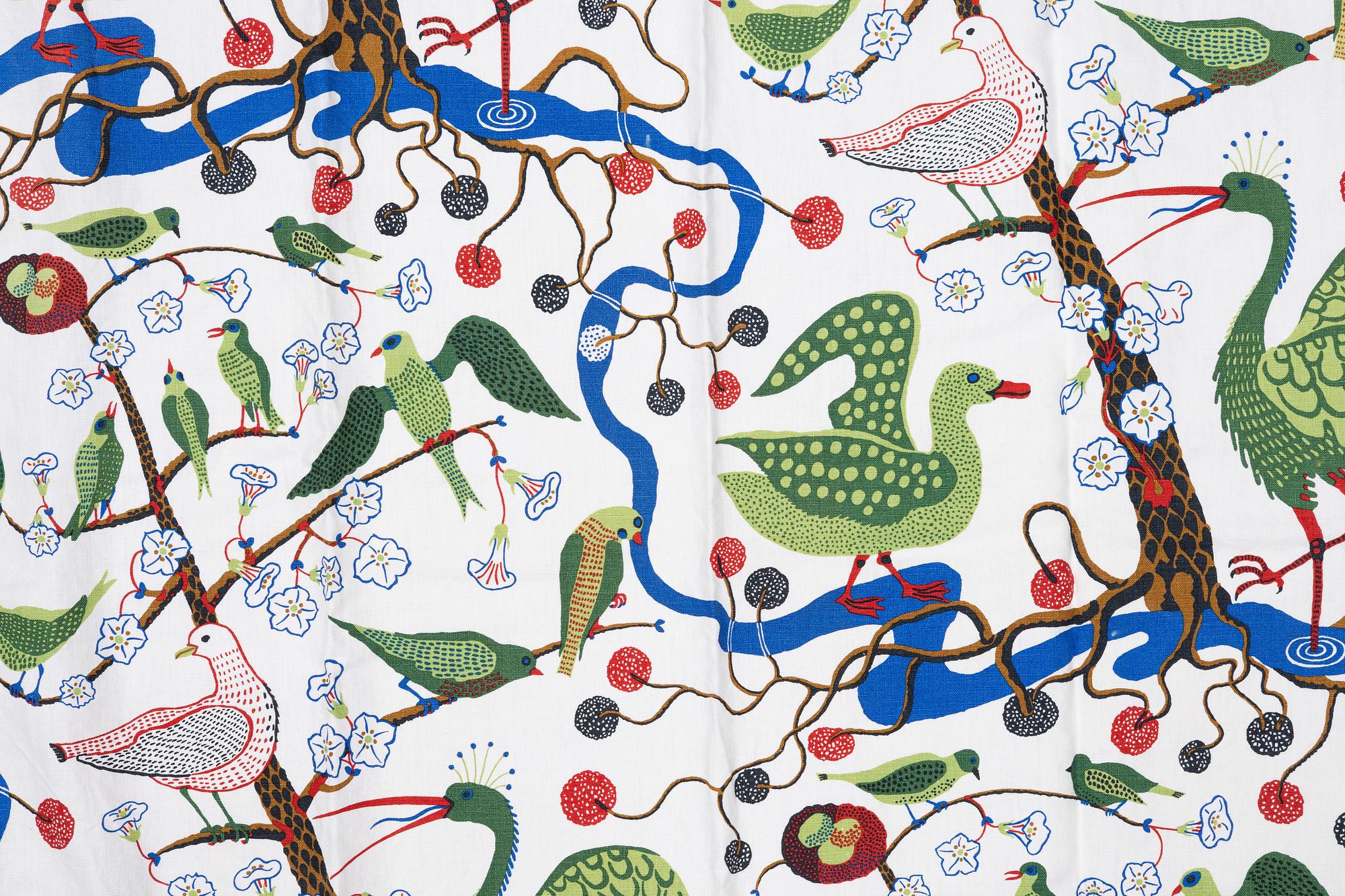 Josef Frank, gardiner, ett par, "Gröna fåglar", Firma Svenskt Tenn.