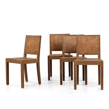 148. Axel Einar Hjorth, A set of four 'Wärmdö' stained pine chairs, Nordiska Kompaniet, Sweden 1930's.