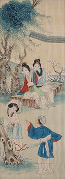 A group of seven Chinese paintings on silk by anonymous artist, Qing dynasty, 19th century.
