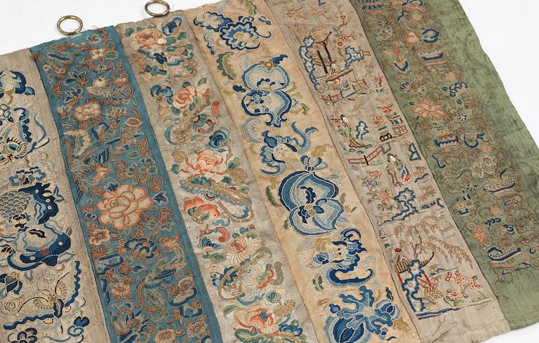 Two curtain tops in embroidered silk, China and Japan, circa 1900.