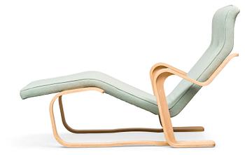 A Marcel Breuer Lounge Chair for Isokon, England. Laminated beech, upholstered in a green fabric.