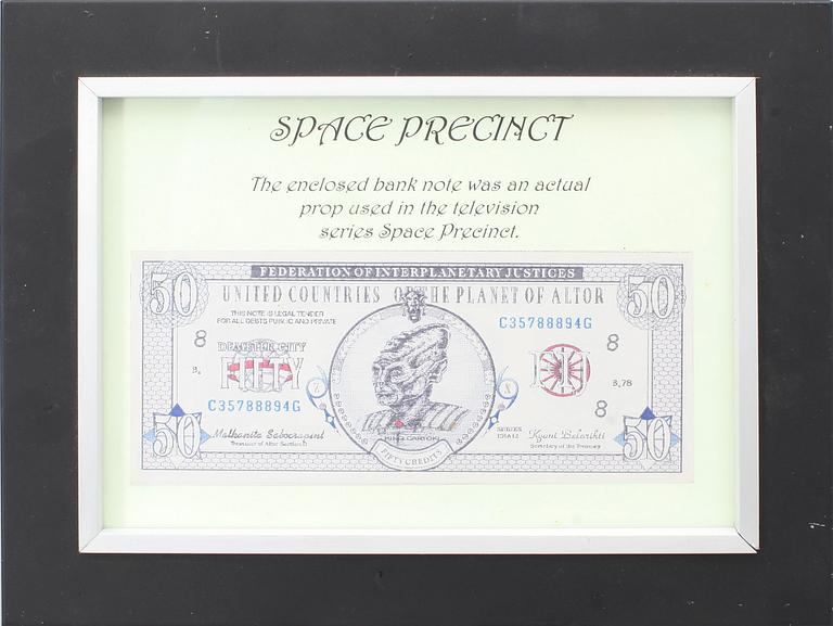 FILMREKVISITA, från tvserien Space Precinct, en sedel. 1990-tal.