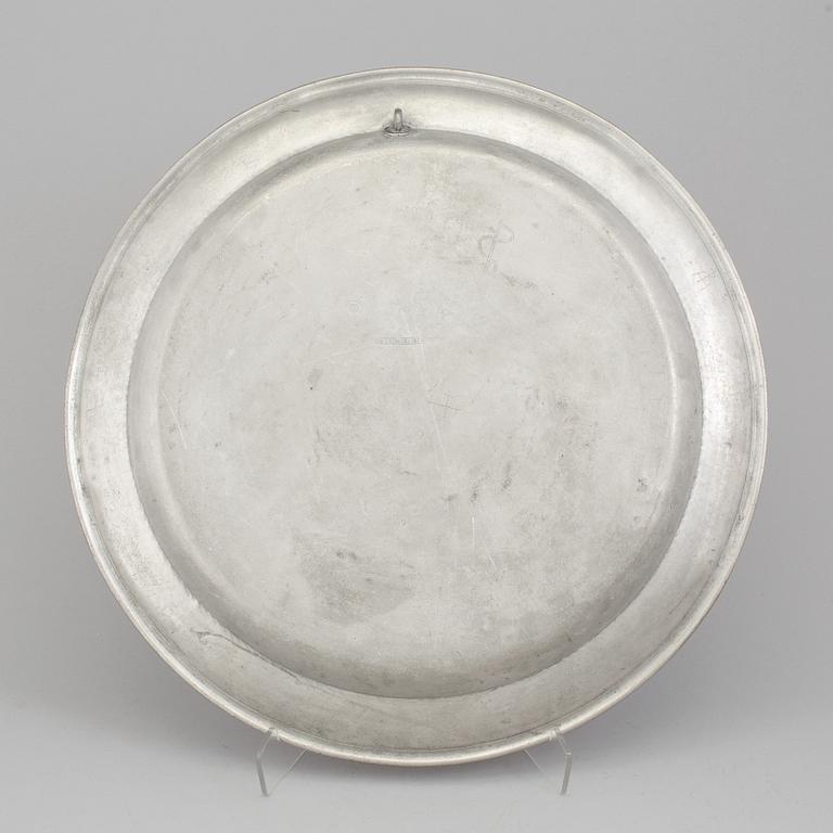 A Swedish 18th century pewter plate with unclear hallmarks.